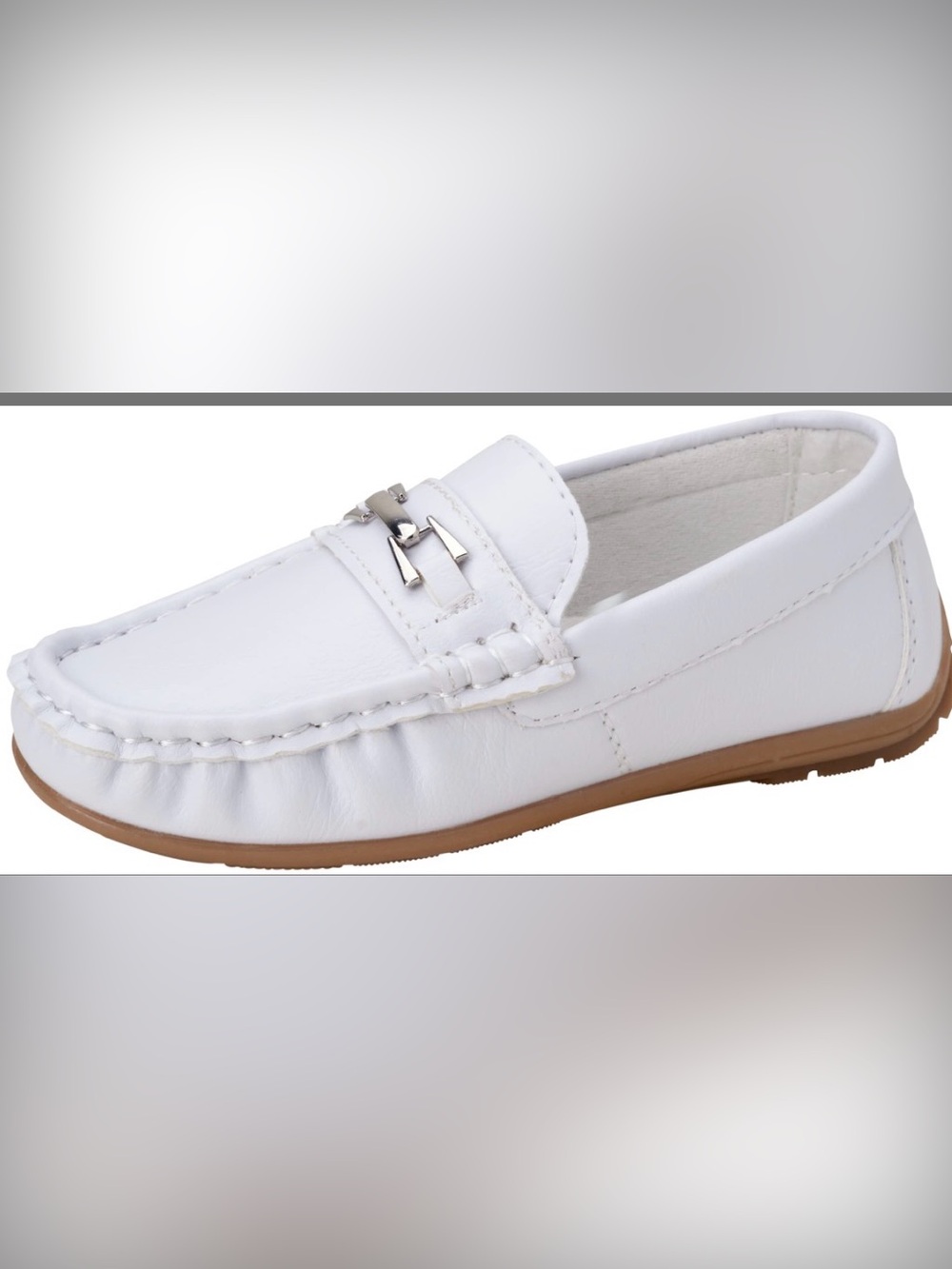 White Leather Slip-On hLoafer with Silver Accent Little Kid 11